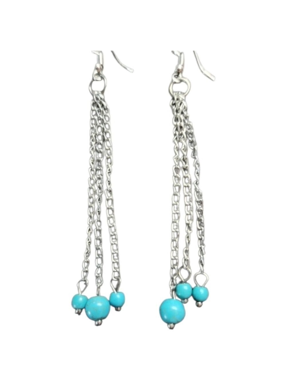 💥4 for $20💥Turquoise Beaded Silver Chain Earrings